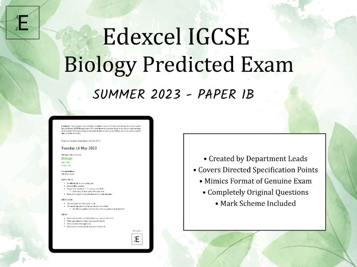 Summer 2023 IGCSE Biology Predicted Exam - Edexcel Paper 1B