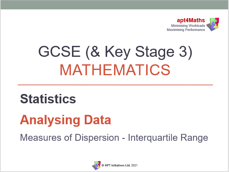 apt4Maths MEASURES OF DISPERSION INTERQUARTILE RANGE PowerPoint for