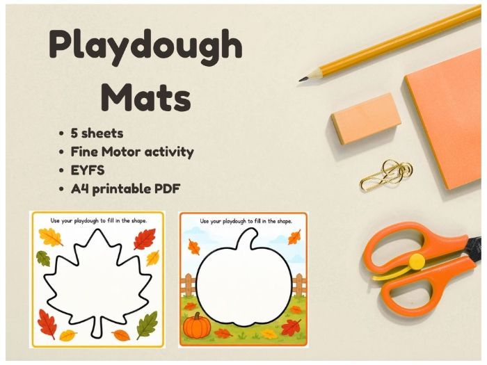 autumn-themed set of 5 playdough mats