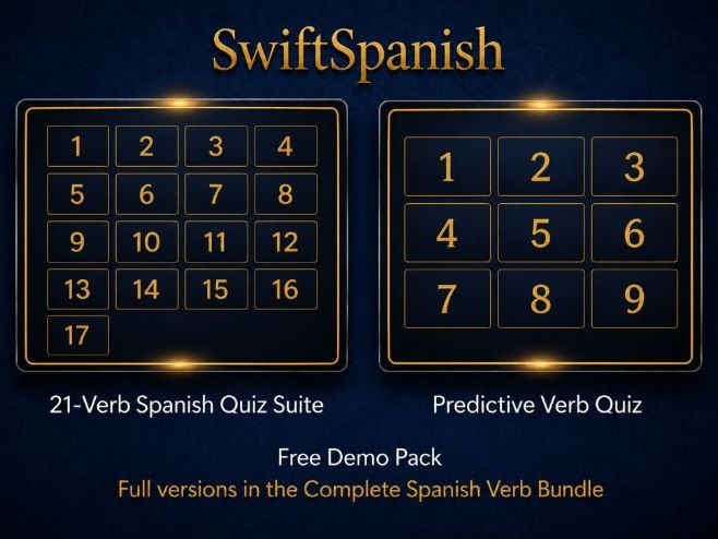 FREE DEMO: SwiftSpanish Complete Verb Bundle, MFL, 21 Verbs, 8 Tenses