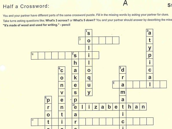 Much Ado About Nothing key vocabulary crossword