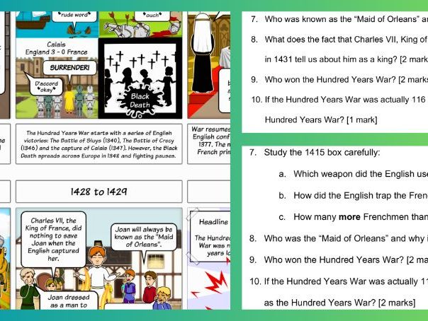 KS3/Common Entrance Medieval Realms - Hundred Years War: Cartoon Strip and Questions