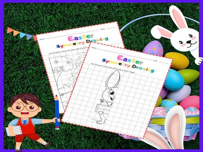 Activity Easter Spring: Symmetry Drawing Art with Grid Lines Printable English
