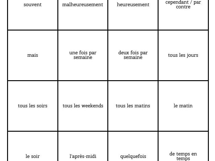 Bingo - French - time words