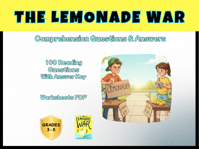 The Lemonade War Novel Study Reading Comprehension PDF | 100 Questions + Answer Key | Years 4–6