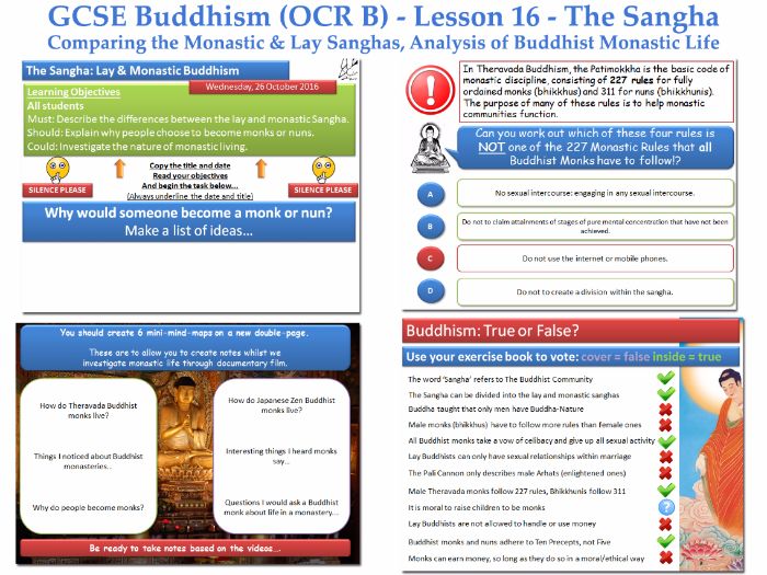 GCSE - Buddhism -Lesson 16  [The Sangha, Lay & Monastic Sanghas, Buddhist Monks] New Specification