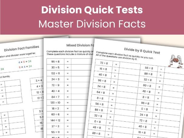 Division Quick Tests Workbook | Division Facts 1–12 | Fluency Practice | Printable Maths Worksheets