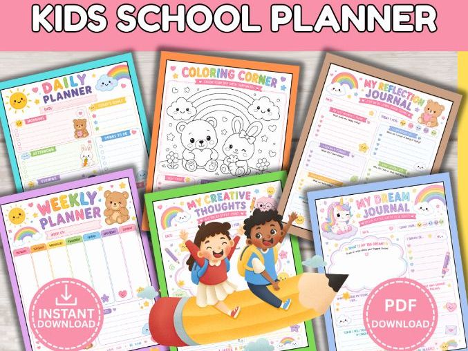 Kids School Planner & SEL Journal  | Printable Emotional Learning Worksheets | Habit Tracker