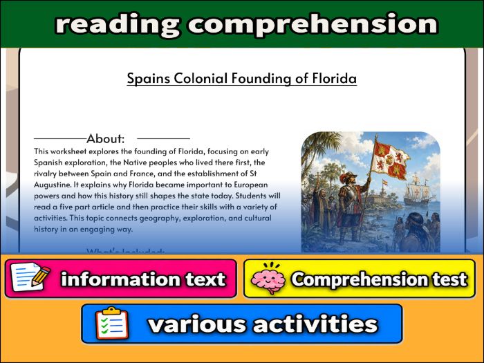 Spains Colonial Founding of Florida - reading comprehension & Activities