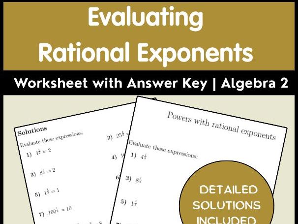 Evaluating Rational Exponents Worksheet with Answer Key | Algebra 2