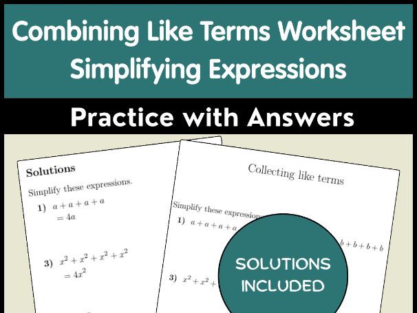 Combining Like Terms Worksheet Simplifying Expressions Practice with Answers