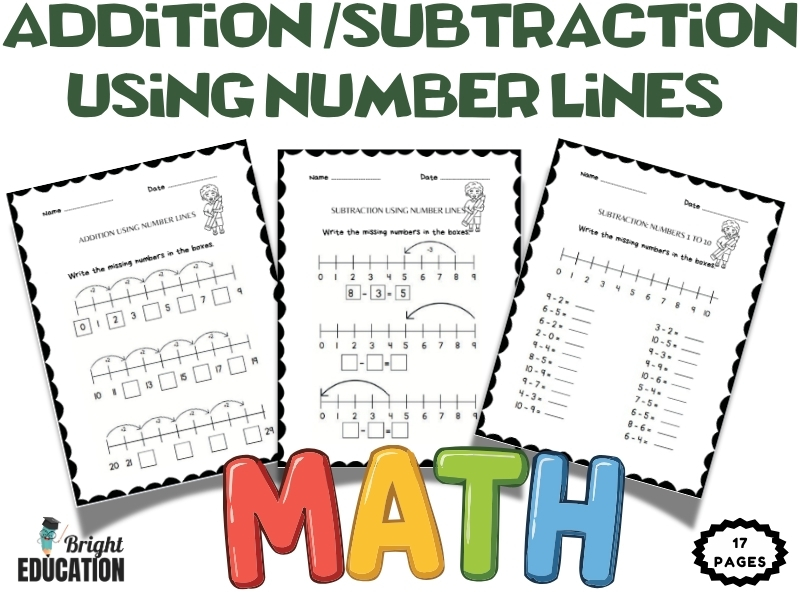 Addition & Subtraction Using Number Lines Worksheets | Math Practice Activities