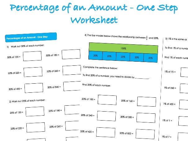 FDP Worksheet - Percentage of an Amount - One Step
