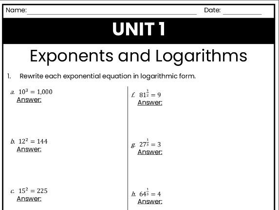 IB Math AI Worksheet 1.5 - Exponents and Logarithms