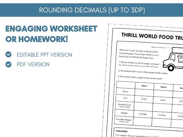 Rounding Decimals | Worksheet Homework Task | Mini Project