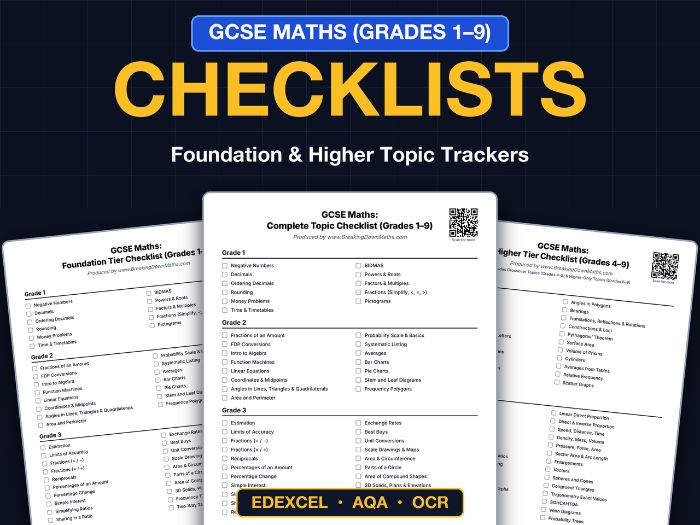 GCSE Maths Topic Checklists (Grades 1-5 & 4-9 Trackers) - Edexcel, AQA, OCR