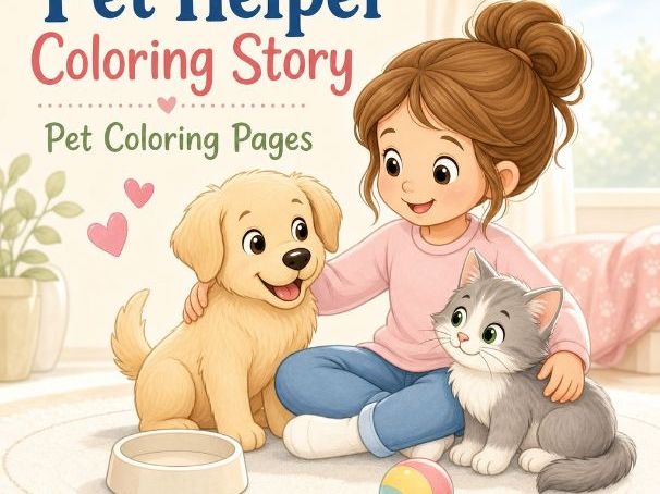 Pet Helper Coloring Story | Pet Coloring Pages | Printable PDF | Digital Download