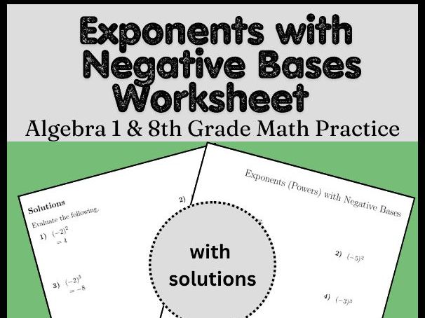 Exponents with Negative Bases Worksheet | Algebra 1 & 8th Grade Math Practice