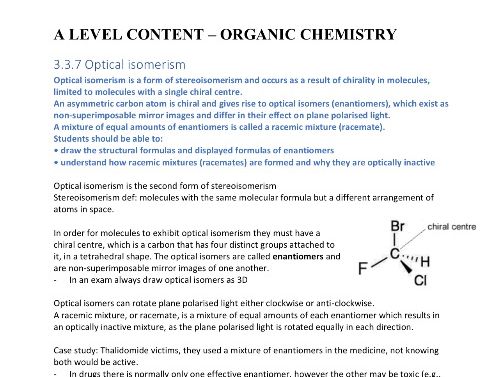 A LEVEL CHEMISTRY NOTES (AIM for A/A*) - Organic A Level AQA