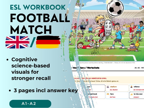 Football  ESL Picture Description Workbook | A1-A2 English + German