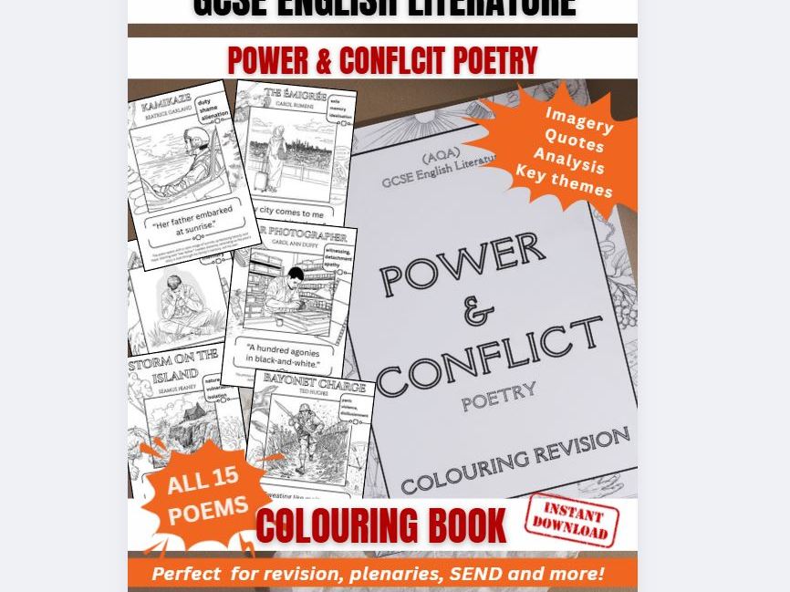 Power & Conflict Poetry | Fun Colouring Book | GCSE English Literature AQA | KS4 | Revision