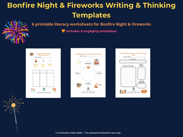 Bonfire Night & Fireworks Writing & Thinking Templates – Printable Literacy Worksheets