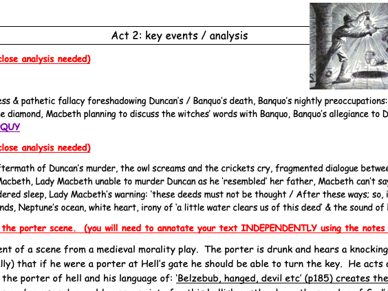 Summary - act 2 Macbeth Teacher notes / analysis / revision notes