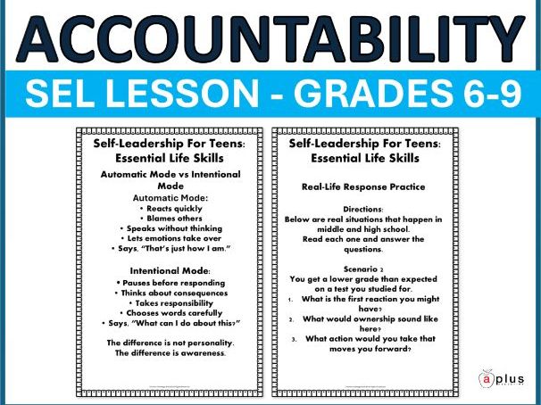 Emotional Regulation and Student Accountability Lesson Grades 6–9 Self- Leadership Skills