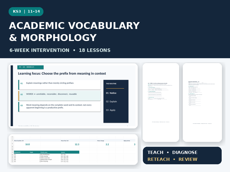 KS3 Vocabulary & Morphology Intervention | 6-Week Literacy Programme, 18 Lessons + Assessment
