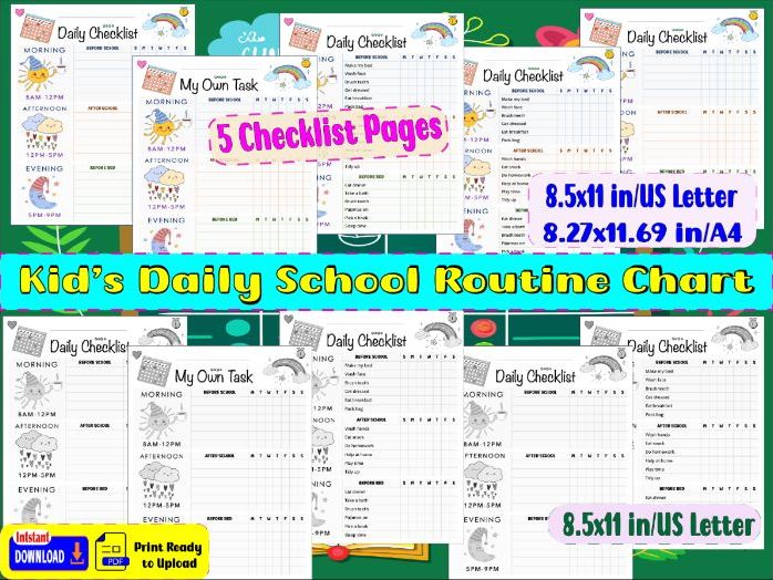 Kid’s Daily School Routine Checklist Chart