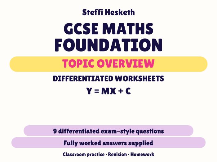 GCSE Foundation y = mx + c | Topic Overview Differentiated Worksheet