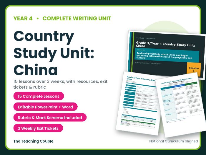 Country Study Unit: China | Year 4 English Unit | 15 Complete Lessons + Resources + Mark Scheme