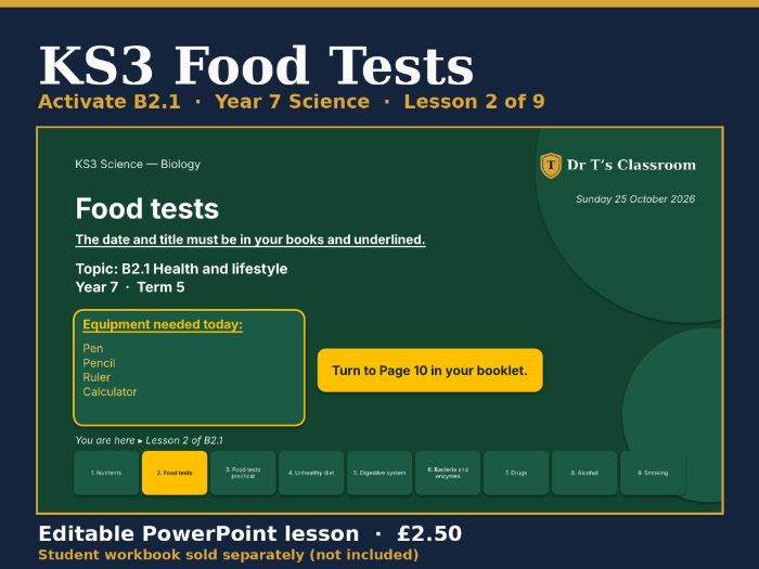 KS3 Activate B2.1 Health and Lifestyle: Food Tests