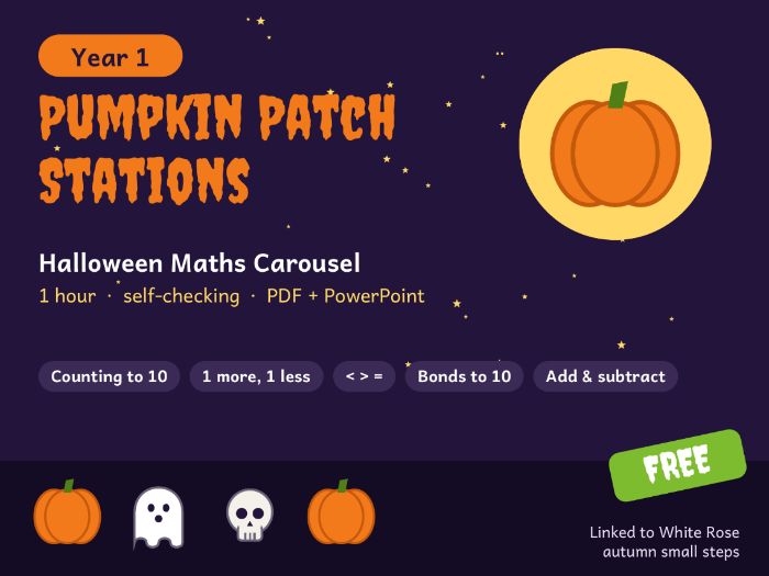 Year 1 Halloween Maths Carousel: Numbers to 10, Add and Subtract (Linked to White Rose) FREE