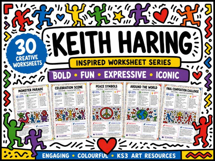 Keith Haring Inspired Art Worksheets – 30 Creative KS3 Art Activities | Pop Art, Figures, Symbols &