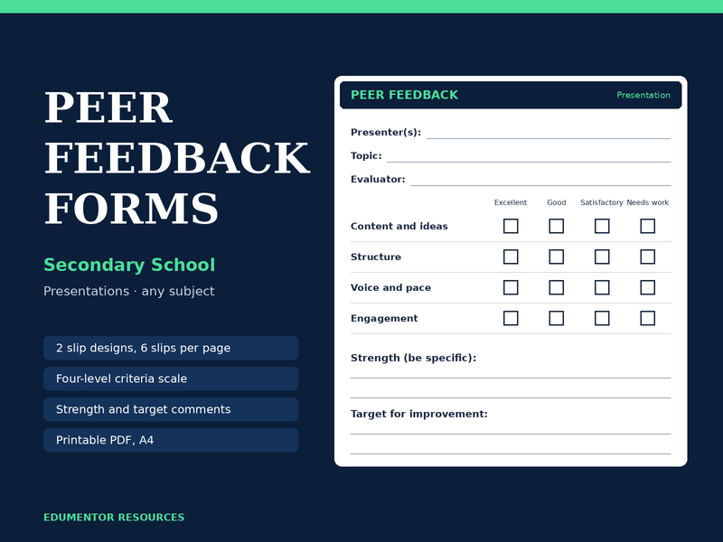 Peer Feedback Form - Secondary School