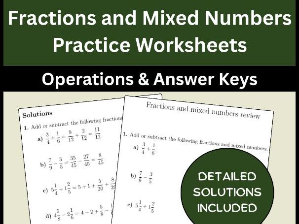 Fractions and Mixed Numbers Practice Worksheet | Add, Subtract, Multiply, Divide