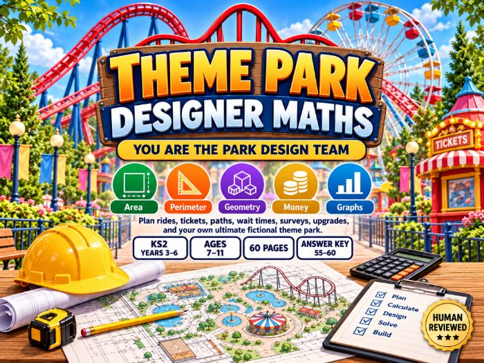 Theme Park Designer Maths | KS2 Area, Perimeter & Money | 60 Pages