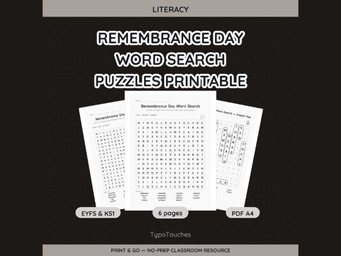 Remembrance Day Word Search Puzzles | 6 pp