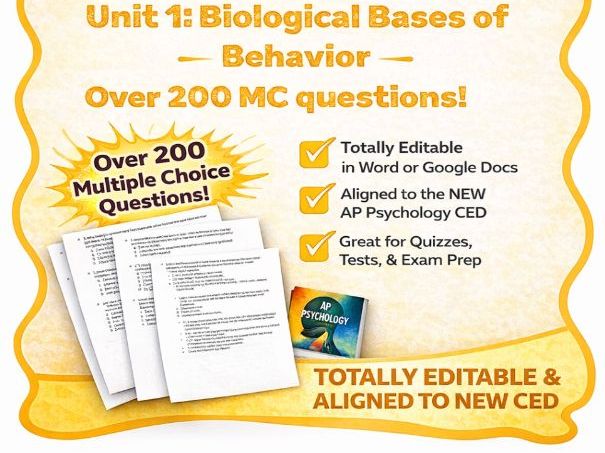 A-Level Psychology Biopsychology Revision: 238 MCQs & Mark Scheme