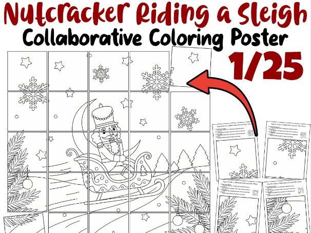 Nutcracker Riding a Sleigh Collaborative Poster | Christmas Winter Coloring Art