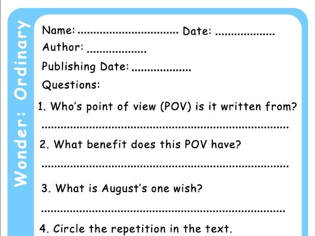 Wonder - Ordinary Chapter Comprehension