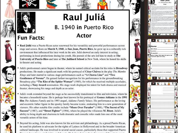 Raul Juliá PACKET & ACTIVITIES, Important Historical Figures Series
