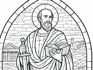 Stained Glass Saints- St Paul Colouring Page