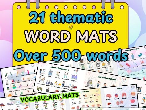 Vocabulary Word Mats MEGA PACK – Over 500 Words Across 21 Thematic Mats!