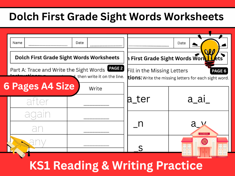Dolch First Grade Sight Words Worksheets | KS1 Reading & Writing Practice