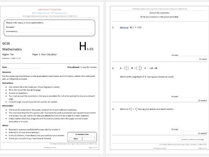 GCSE Higher Maths Mock Exam [G-HM-EP1-01]