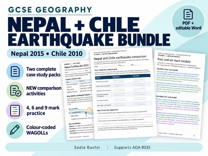 AQA GCSE Geography Earthquake Bundle | Nepal 2015 & Chile 2010 | WAGOLLs & Comparison
