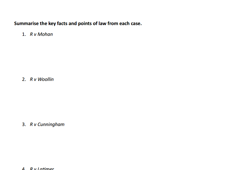 Mens rea - Key cases test (AQA A-level law)