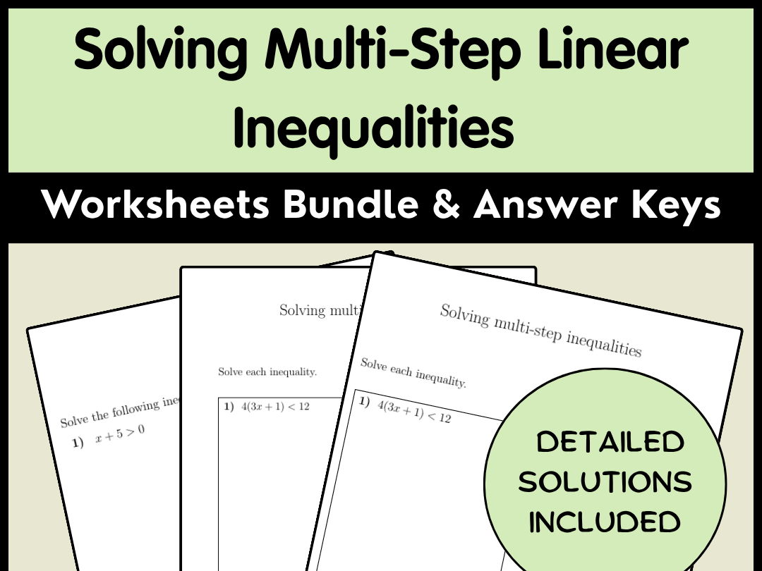 Solving Multi-Step Linear Inequalities Worksheets Bundle & Answer Keys